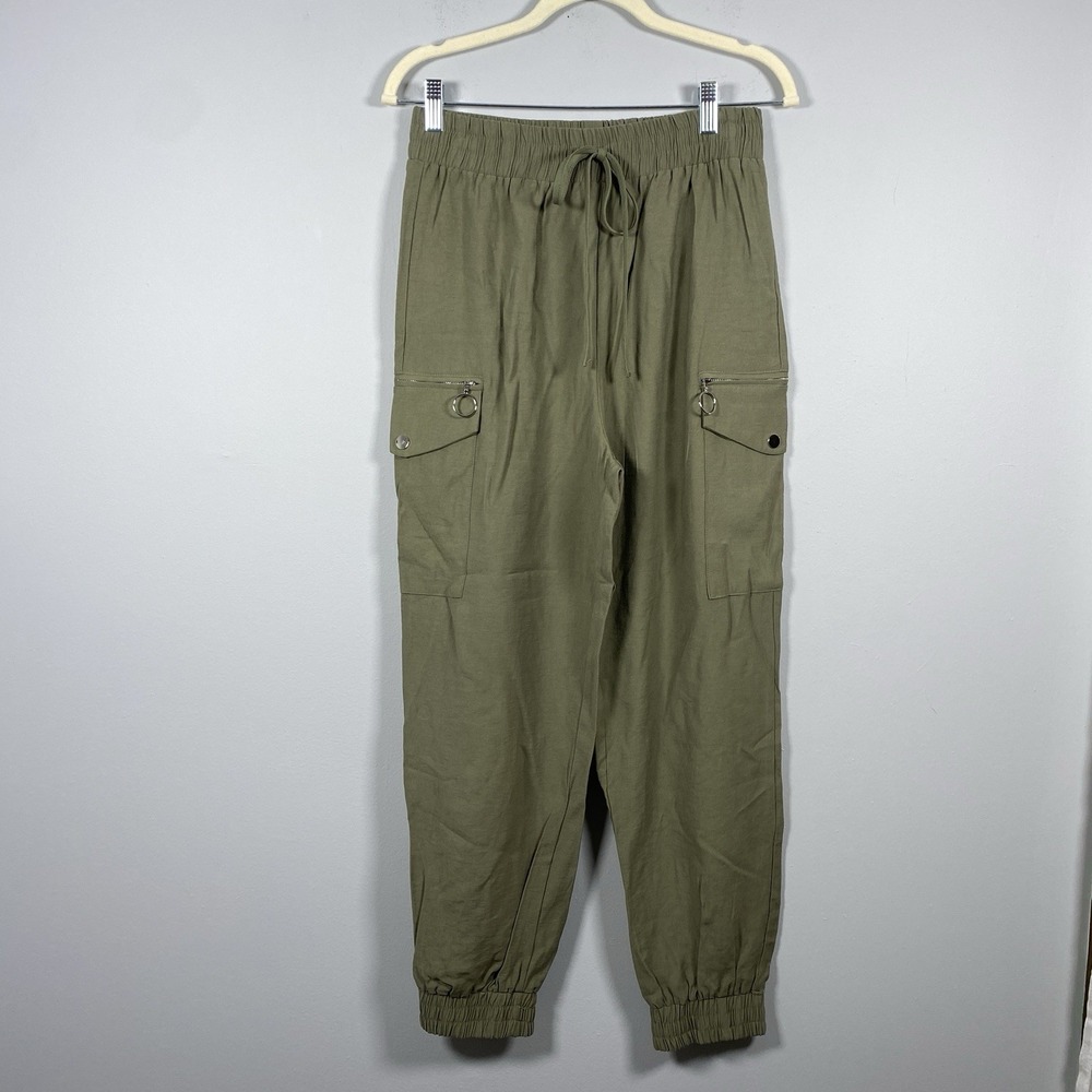 Lulus The Bottom Line Olive Green Cargo Joggers Pants Women's Sz M High Rise